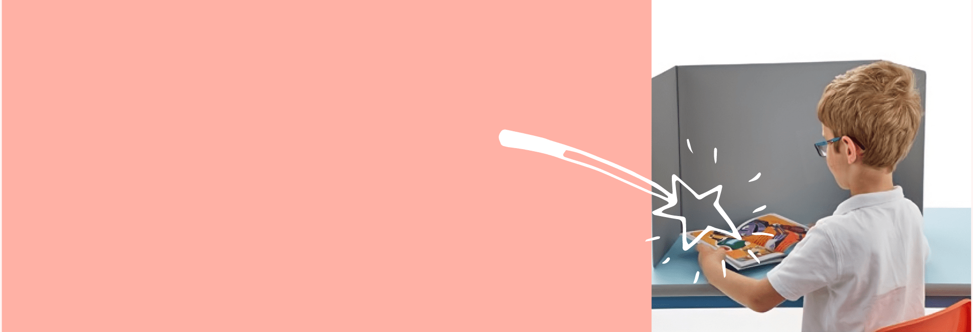 Enfant qui lit un livre avec un écran de concentration